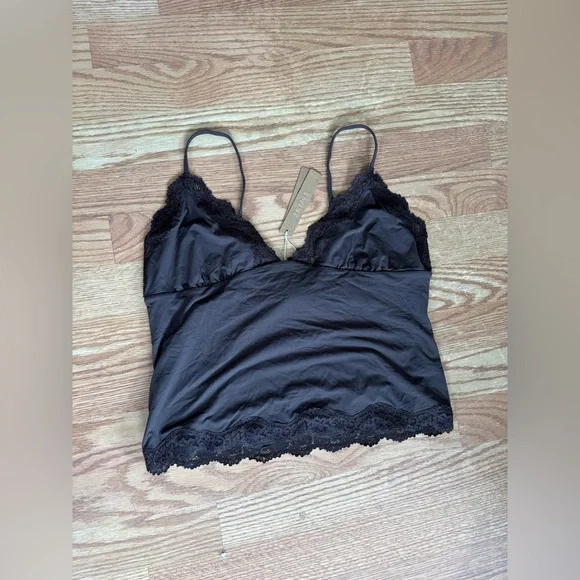 SKIMS Fits Everybody Lace Cropped Tank Bralette XL NWT Cocoa Brown Camisole Top - Picture 2 of 5